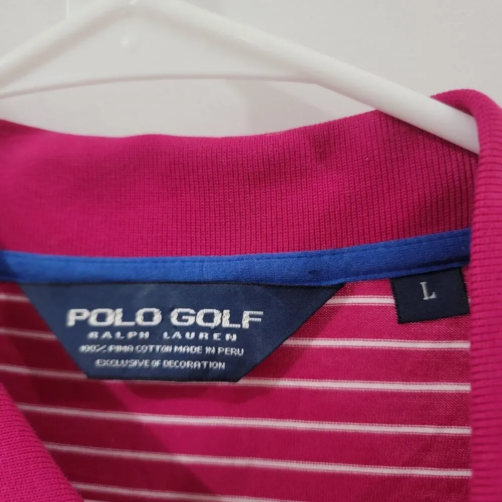 Vintage‎ Polo Golf Ralph Lauren Shirt Size Large Striped Pink White Preppy Pima